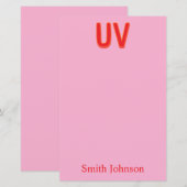 Pink Custom Monogram Stationery Note Card (Voorkant / Achterkant)