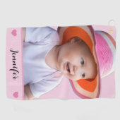 Pink Custom Name and Photo Personalized Golfhanddoek (Horizontaal)
