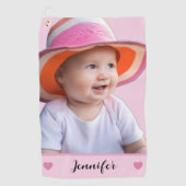 Pink Custom Name and Photo Personalized Golfhanddoek (Voorkant)