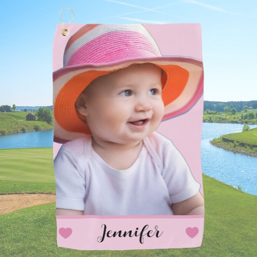 Pink Custom Name and Photo Personalized Golfhanddoek