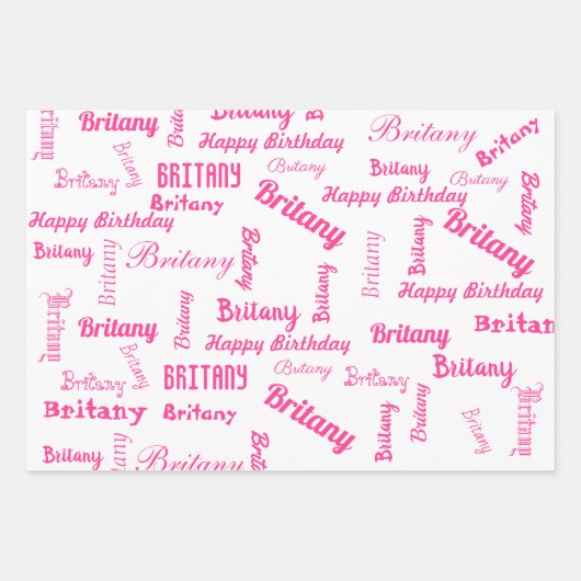 PINK Custom NAME Happy Birthday Girl's Gift 3 Inpakpapier Vel (Voorkant 3)