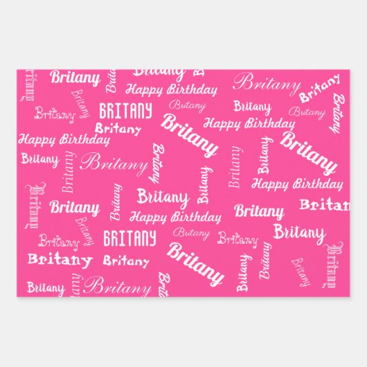 PINK Custom NAME Happy Birthday Girl's Gift 3 Inpakpapier Vel (Voorkant 2)