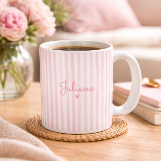 Pink Custom Name Striped Cup Gift For Her  Koffiemok