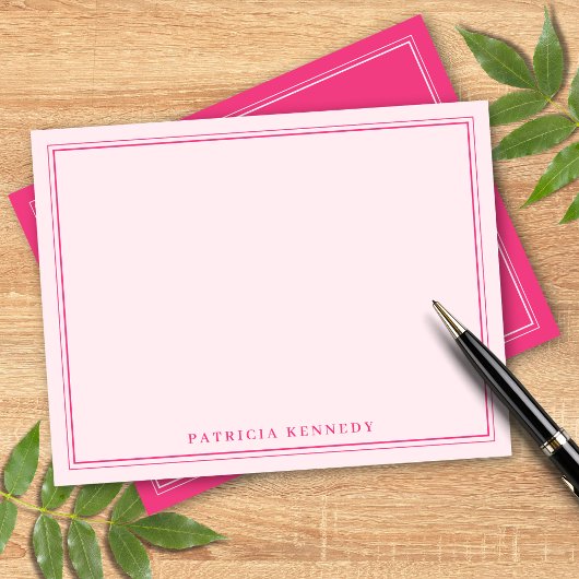Pink Custom Name Two Border Design Personalized  Notitiekaartje