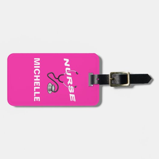 PINK Custom Nurse Name Bagagelabel (Voorkant horizontaal)