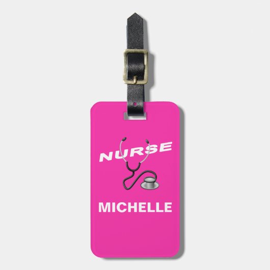 PINK Custom Nurse Name Bagagelabel (Voorkant verticaal)