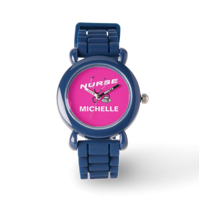 PINK Custom Nurse Name Horloge (Voorkant)