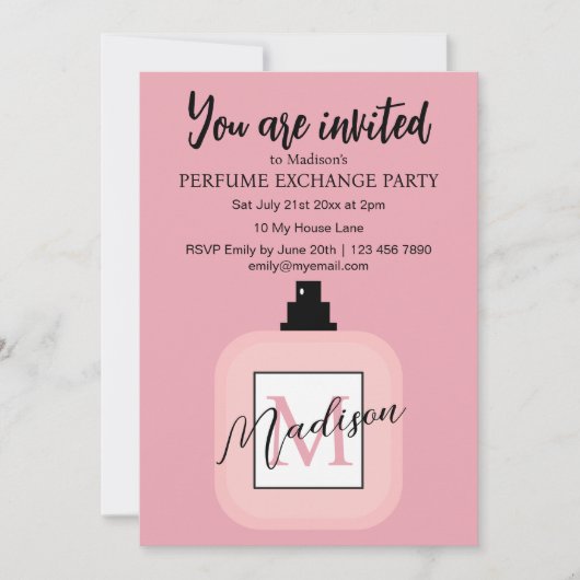 Pink Custom Perfume Exchange Party Kaart (Voorkant)