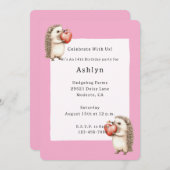 Pink Cute Adorable Hedgehogs Hearts Birthday Kaart (Voorkant / Achterkant)