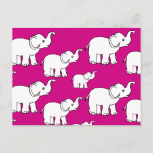 Pink Cute Animal Pattern Cartoon Elephant Pattern Briefkaart