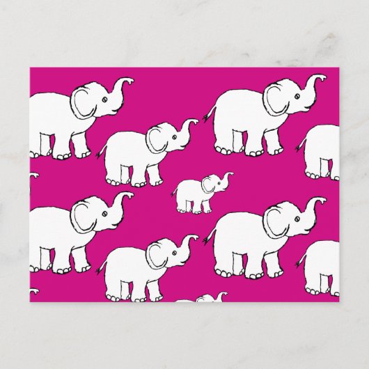 Pink Cute Animal Pattern Cartoon Elephant Pattern Briefkaart (Voorkant)