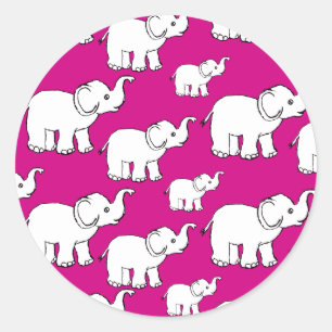 Pink Cute Animal Pattern Cartoon Elephant Pattern Ronde Sticker