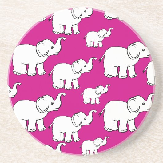 Pink Cute Animal Pattern Cartoon Elephant Pattern Zandsteen Onderzetter (Voorkant)