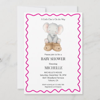 Pink Cute Baby Elephant Baby Shower Invitation  Kaart
