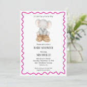Pink Cute Baby Elephant Baby Shower Invitation  Kaart (Staand voorkant)