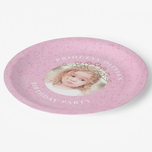 Pink Cute Birthday Photo Princess Tiara Simple Papieren Bordje (Gekanteld)