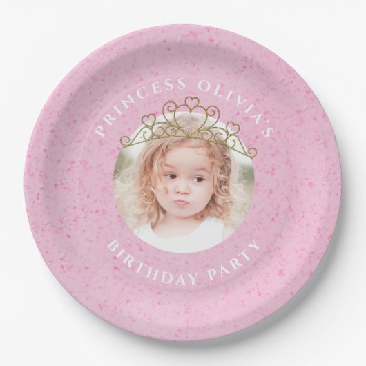 Pink Cute Birthday Photo Princess Tiara Simple Papieren Bordje (Voorkant)