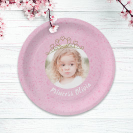 Pink Cute Birthday Photo Princess Tiara Simple Papieren Bordje