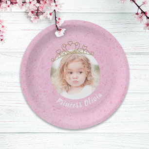 Pink Cute Birthday Photo Princess Tiara Simple Papieren Bordje