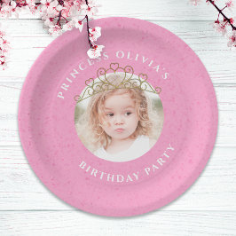 Pink Cute Birthday Photo Princess Tiara Simple Papieren Bordje