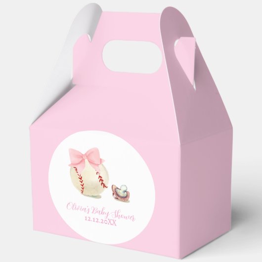 Pink Cute Bow Pacifier Baseball Sport Baby Shower Bedankdoosjes (Voorkant)