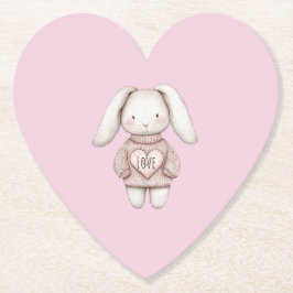 Pink Cute Bunny Pink Sweater Heart Baby Shower Kartonnen Onderzetters