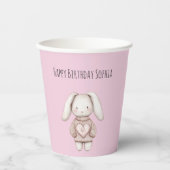 Pink Cute Bunny Pink Sweater Heart Birthday Papieren Bekers (Voorkant)