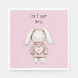 Pink Cute Bunny Pink Sweater Heart Birthday Servet