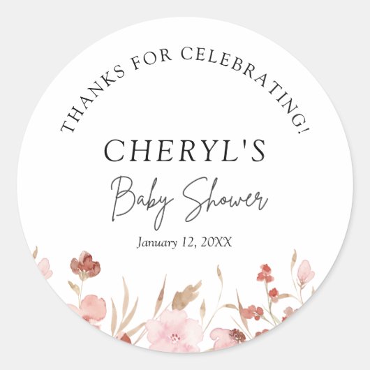 Pink Cute Floral Baby shower Classic Round Sticker (Voorkant)
