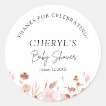 Pink Cute Floral Baby shower Classic Round Sticker