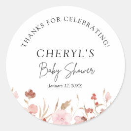 Pink Cute Floral Baby shower Classic Round Sticker