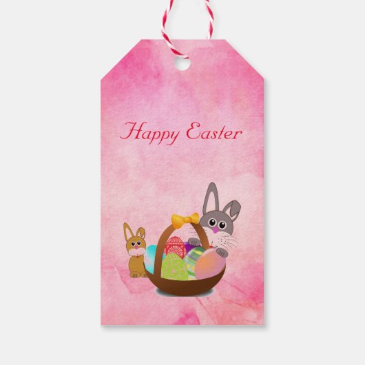 Pink Cute Happy Paast Bunny Cadeaulabel (Achterkant)