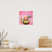 Pink Cute Happy Paast Bunny Poster (Keuken)