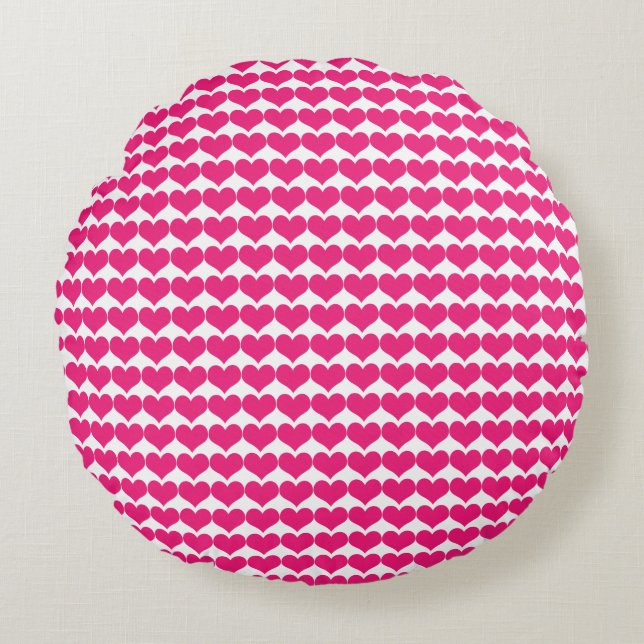 Pink Cute Hearts Pattern Round Pillow Rond Kussen (Voorkant)