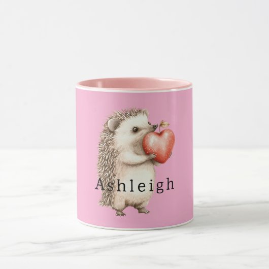 Pink Cute Hedgehog Heart Animal   Mok (Midden)
