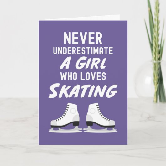 Pink Cute Ice Skating Cards For Girls Girly Kaart (Voorkant)
