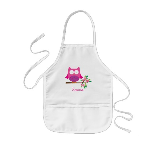 Pink Cute Owl Personalised Kinder Apron Schort (Voorkant)