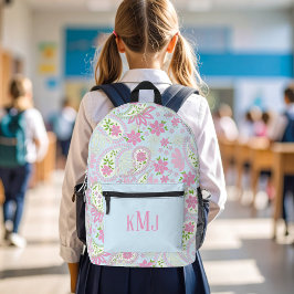 Pink Cute Paisley Monogram Blue Personalized Bedrukte Rugzak