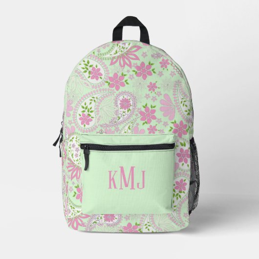 Pink Cute Paisley Monogram Personalized Bedrukte Rugzak (Voorkant)