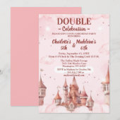  Pink Cute Princess Castle Joint Birthday Kaart (Voorkant / Achterkant)