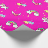 Pink Cute Rainbow Unicorn Star Magical Cadeaupapier (Hoek)