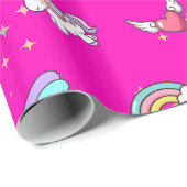Pink Cute Rainbow Unicorn Star Magical Cadeaupapier (Rol Hoek)