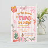 Pink Cute Retro Christmas Winter 2nd Birthday Kaart (Staand voorkant)