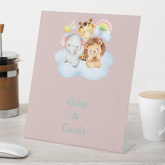 Pink cute safari animals reclamebord met voetstuk (Insitu)