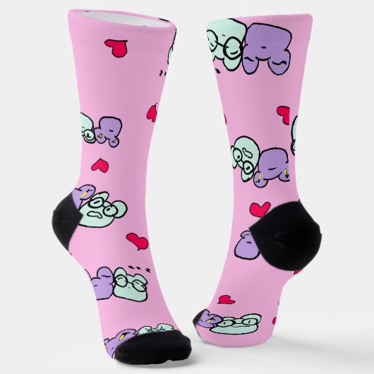 Pink cute socks featuring Girlie and her frog Sokken (Gebogen)