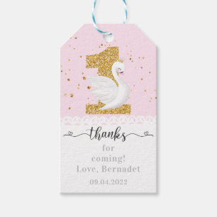 Pink Cute Swan Princess 1st Birthday Gift Labels Cadeaulabel