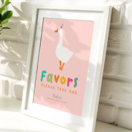 Pink Cute Two Silly Goose 2nd Birthday Favors Poster