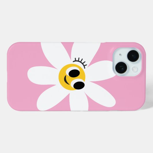 Pink Cute White Daisy IPhone 15 Case (Achterkant (horizontaal))