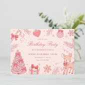 Pink cute winter birthday kaart (Staand voorkant)