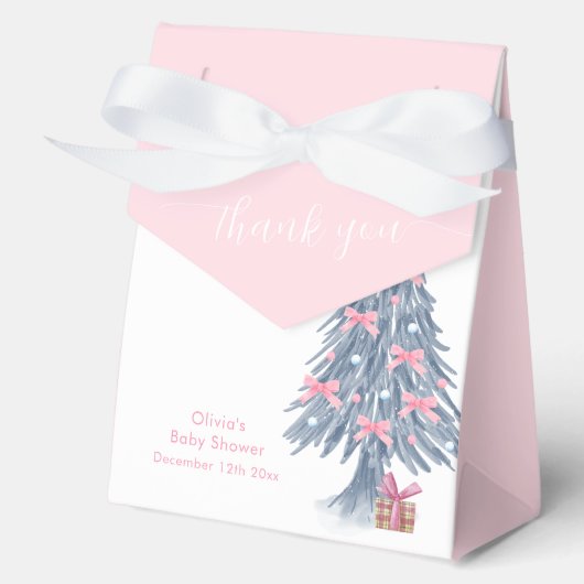 Pink Cute Winter Bow Christmas Tree Baby Shower  Bedankdoosjes (Voorkant)